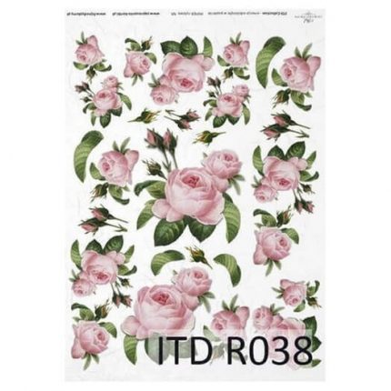 Ριζόχαρτο ντεκουπάζ ITD, 21x29cm, Ροζ τριαντάφυλλα, R038