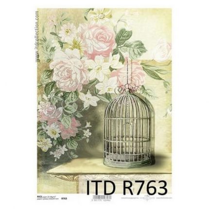 Ριζόχαρτο ITD, 21x29cm, Τριαντάφυλλα και κλουβί, R763