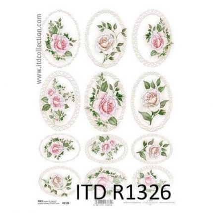 Ριζόχαρτο ντεκουπάζ ITD, 21x29cm, Κορνίζες με λουλούδια, R1326