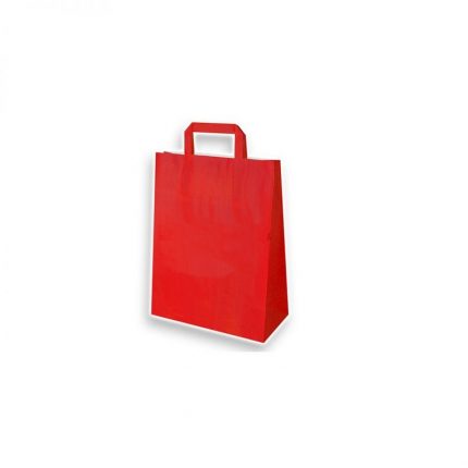 Τσάντες χάρτινες με πλακέ χερούλι, κόκκινη 28x10x22cm , σετ 5 τεμ.
